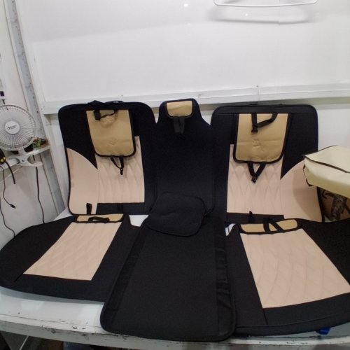 CAR LEATHER SEAT COVERS - UNIVERSAL - BLACK / BEIGE image 2