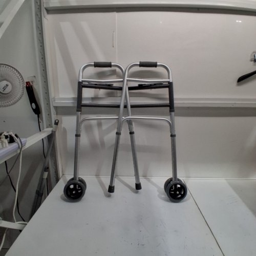MEDLINE GUARDIAN ADJUSTABLE ALUMINUM 2-BUTTON FOLDING WALKER - 300LBS CAPACITY - GREY - (MODEL: MDS86410) image 2