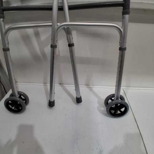 MEDLINE GUARDIAN ADJUSTABLE ALUMINUM 2-BUTTON FOLDING WALKER - 300LBS CAPACITY - GREY - (MODEL: MDS86410) image 3