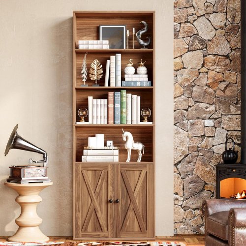 IRONCK 6-SHELF INDUSTRIAL BOOKSHELF STORAGE DISPLAY CABINET - 23.6" X 9.3" X 70.9" - BROWN (MODEL: HK-YG-29) image 2