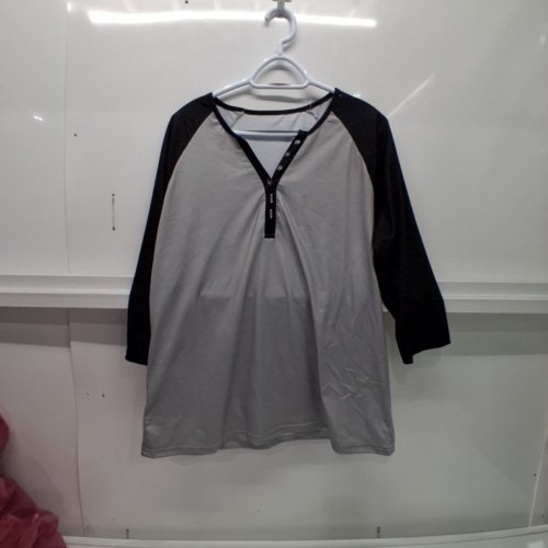 WOMENS RAGLAN LONG SLEEVE HENLEY TOP - MEDIUM - GRAY / BLACK image 3