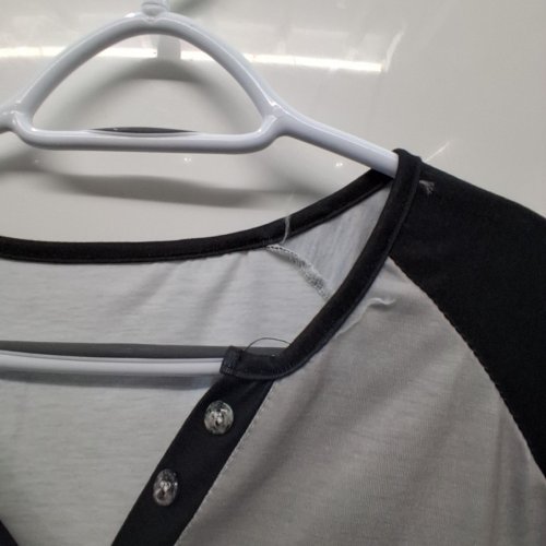 WOMENS RAGLAN LONG SLEEVE HENLEY TOP - MEDIUM - GRAY / BLACK image 4