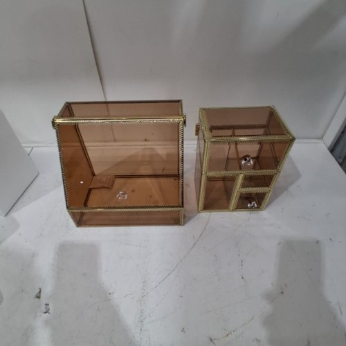 2PC CORAL HOUSE GLASS MAKEUP ORGANIZER STORAGE BOXES - ROSE GOLD (MODEL: CM-J3) image 3