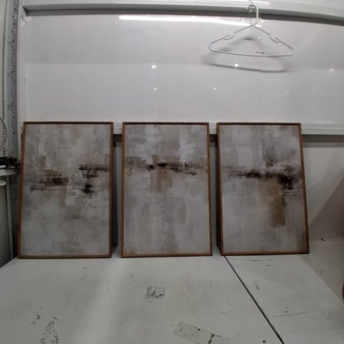 3PC ABSTRACT FRAMED WALL ART SET - 47" X 24" - BEIGE/GREY image 3