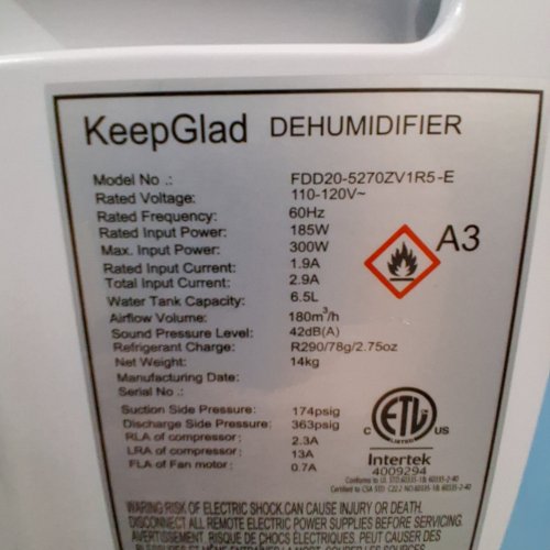 KEEPGLAD DEHUMIDIFIER WITH REUSEABLE FILTERS, COVERS 5000 SQ. FT - 6.5 L - 110-120 V - WHITE (MODEL: FDD20-5270ZV1R5-E) image 7