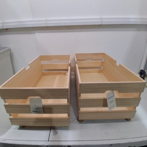 2PK BRIGHTROOM PINE WOOD ROLLING CRATES - 24" L X 12.7" X 10.7" - NATURAL image 2