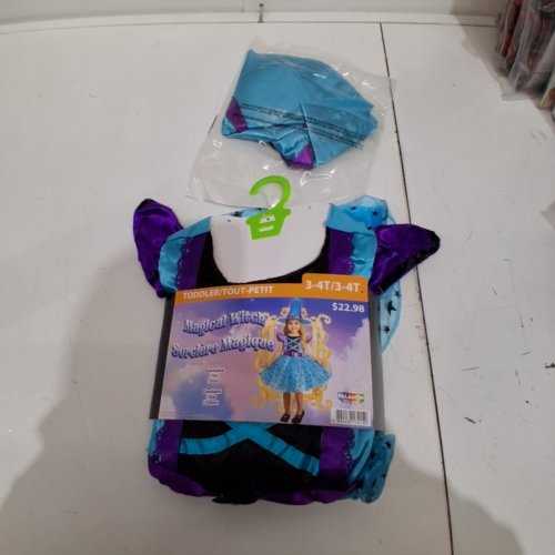 2PC TODDLER MAGICAL WITCH COSTUME DRESS AND HAT - 3-4T - BLUE/PURPLE image 2