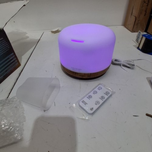 ASAKUKI ESSENTIAL OIL DIFFUSER, 5 IN 1 PREMIUM ULTRASONIC WITH REMOTE CONTROL, 3 TIMER AND AUTO-OFF SAFETY SWITCH, 7 LED LIGHT COLORS - 500 ML - WOOD AND WHITE - (MODEL: 100-DF001) image 4