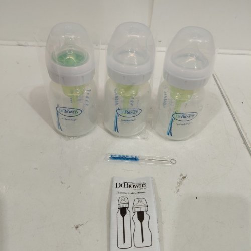 3PK DR BROWN'S ANTI-COLIC OPTIONS+ WIDE-NECK PLASTIC BABY BOTTLES - 5 OZ / 150 ML - CLEAR/GREEN (MODEL: WB53600-CA) image 2
