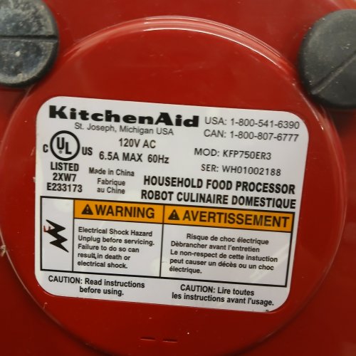KITCHENAID FOOD PROCESSOR - 120 V, 6.5A MAX, 60HZ - RED (MODEL: KFP750ER3) image 3