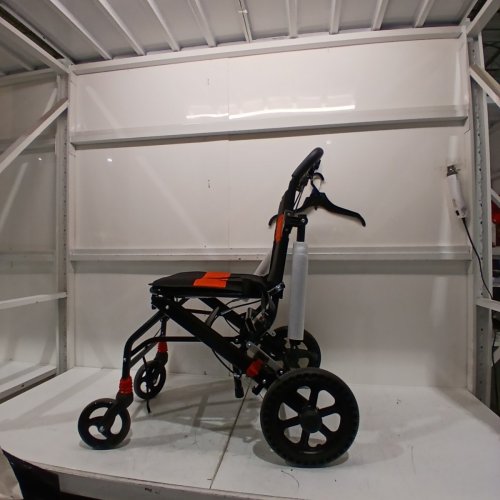 ULTRA-LIGHTWEIGHT FOLDABLE TRANSPORT WHEELCHAIR WITH FLIP-BACK DESK-LENGTH ARMS & SELF-LOCKING BRAKE - 18" SEAT, 220LB MAX - BLACK/ORANGE (MODEL: FS800LBJPF5) image 2