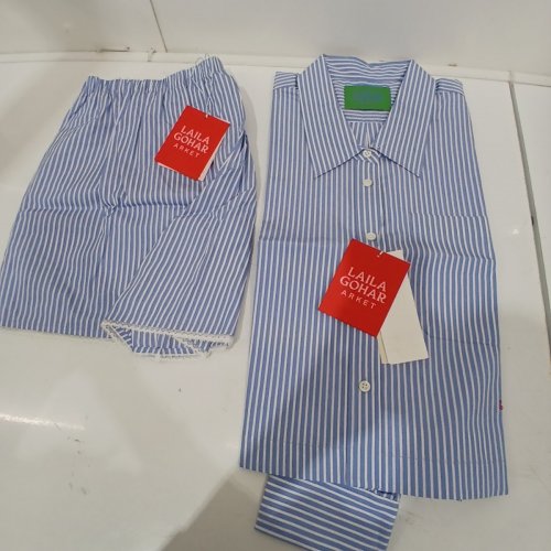 2PC ARKET STRIPED CROPPED SHIRT AND SHORTS SET - MED - BLUE / WHITE (STYLE: LAILA GOHAR COLLABORATION) image 2