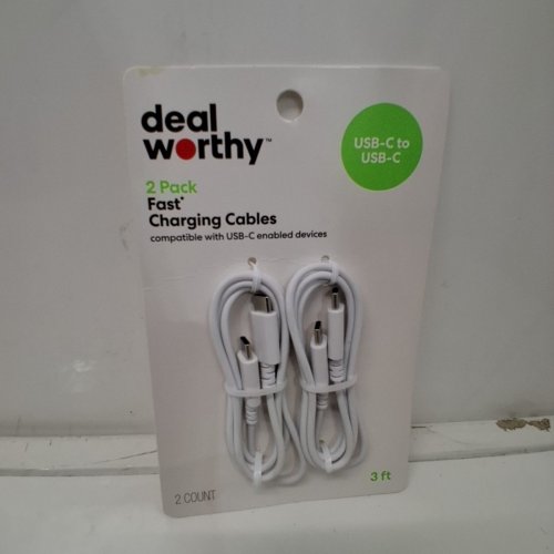 2PK DEALWORTHY FAST CHARGING CABLES - USB-C TO USB-C - 3FT - WHITE (MODEL: 080-08-5176) image 2