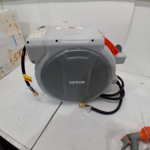 RETRACTABLE GARDEN HOSE REEL WALL MOUNTED HOSE REEL WITH 9-FUNCTION SPRAYER NOZZLE AND 180° SWIVEL BRACKET - 100FT - ORANGE/GREY (MODEL: NW-S30) image 2