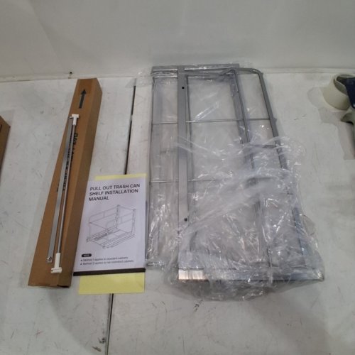 INSPUTER CARBON STEEL PULL OUT TRASH CAN SHELF WITH DOOR MOUNTING KIT - 11" X 16" X 13" - SILVER image 2