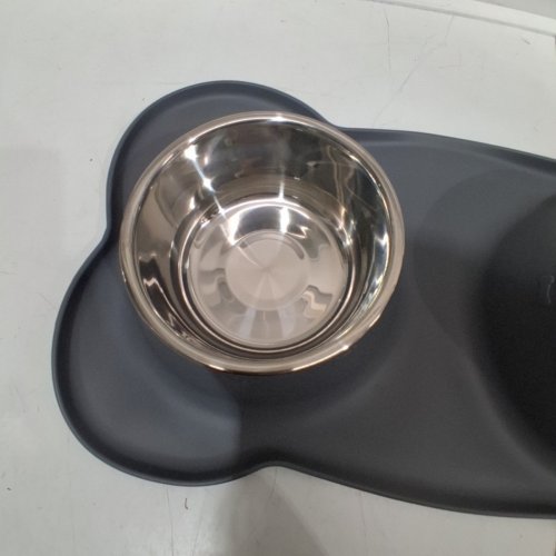 DOUBLE PET BOWL WITH FEEDING MAT - 17" X10" - GRAY image 3