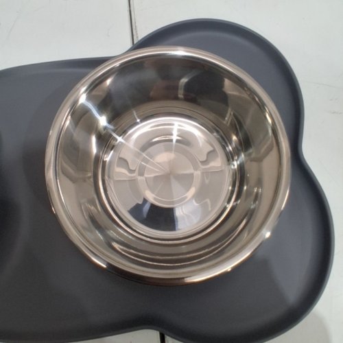 DOUBLE PET BOWL WITH FEEDING MAT - 17" X10" - GRAY image 4