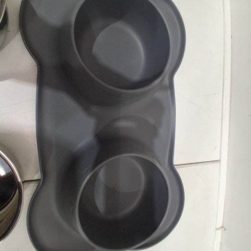 DOUBLE PET BOWL WITH FEEDING MAT - 17" X10" - GRAY image 5