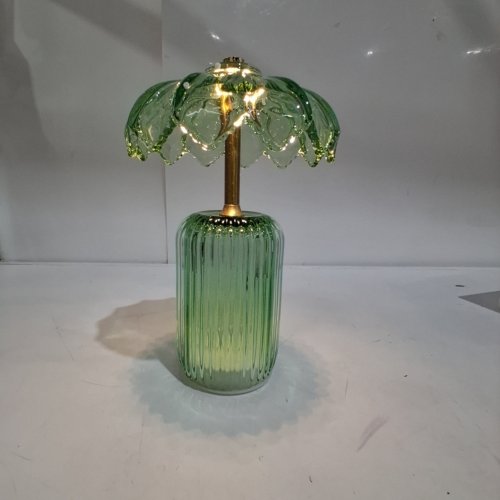MJ PREMIER BATTERY-OPERATED GLASS TABLE LAMP - GREEN - 9" image 2