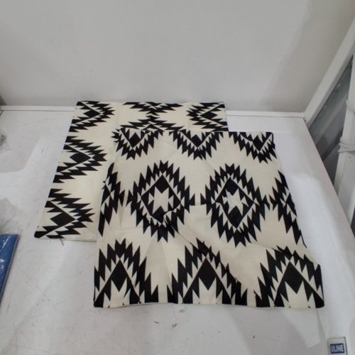 2PK DECORATIVE COTTON LINEN CUSHION COVER - 18"X18" - BEIGE/BLACK image 2