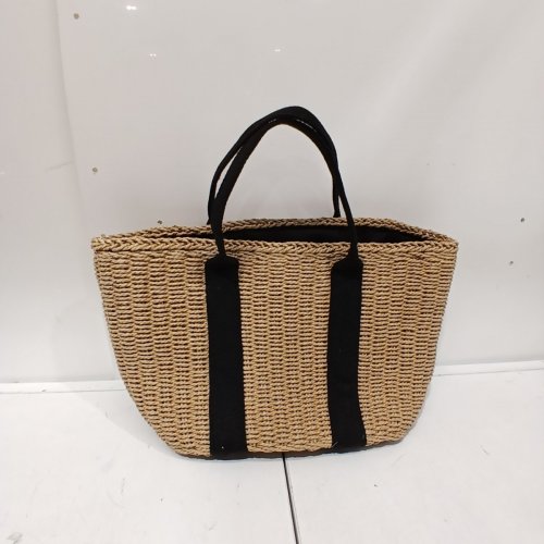 WOVEN TOTE BAG WITH FABRIC LINER - NATURAL / BLACK image 2