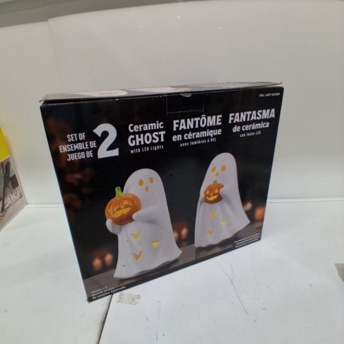 2PC HALLOWEEN CERAMIC LIGHT UP GHOST FIGURINES - 12.5" - WHITE, ORANGE, AND GREEN (MODEL:1851599) image 5