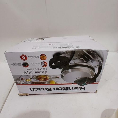 HAMILTON BEACH FLIP STYLE BELGIAN WAFFLE MAKER WITH REMOVABLE TRAY AND NONSTICK PLATES - STAINLESS STEEL (MODEL: 26010C) image 5
