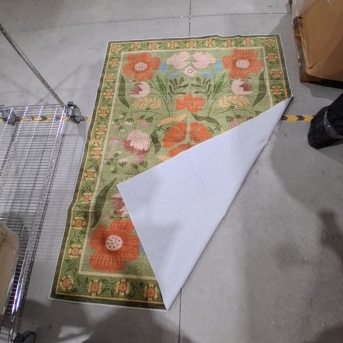 NON-SLIP FLORAL AREA RUG - 7FT X 5FT - GREEN/ORANGE image 3