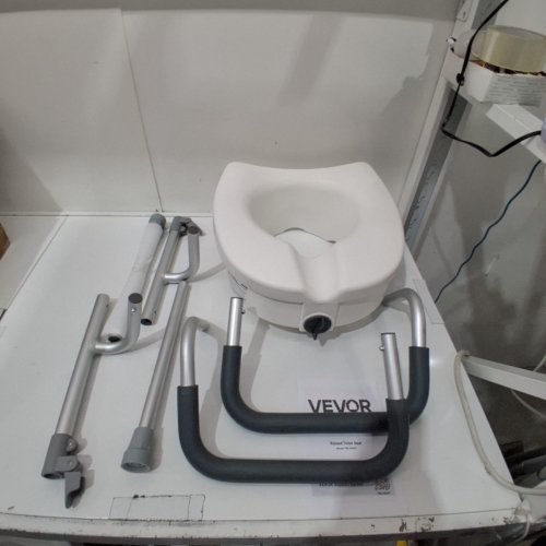 VEVOR RAISED TOILET SEAT WITH ARMS - 5" - 350 LBS MAX - WHITE/GREY (MODEL: FBL760657) image 2