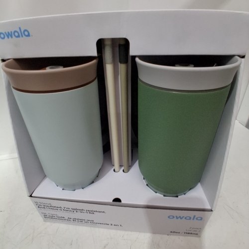 2PK OWALA INSULATED 2-IN-1 LID TUMBLER - 40 OZ - GREEN / BLUE / BROWN (MODEL: 1855927) image 2