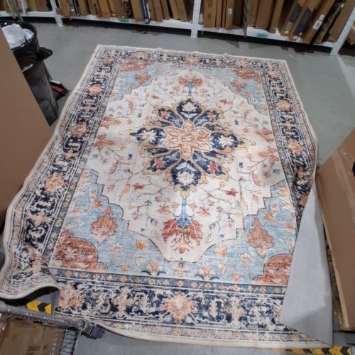 RELEANY WASHABLE NON-SLIP FLORAL VINTAGE DISTRESS PRINT PATTERN MEDALLION AREA RUG - 8FT X 10FT - MULTICOLOUR image 2