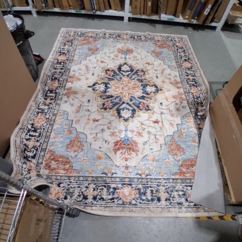 RELEANY WASHABLE NON-SLIP FLORAL VINTAGE DISTRESS PRINT PATTERN MEDALLION AREA RUG - 8FT X 10FT - MULTICOLOUR image 3