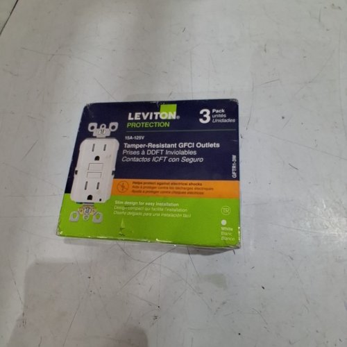 3PK LEVITON TAMPER-RESISTANT SELF TEST GFCI OUTLETS WITH LED INDICATOR - 4.2" X 10.6" - 15AMP - WHITE (MODEL: GFTR1-3W) image 3
