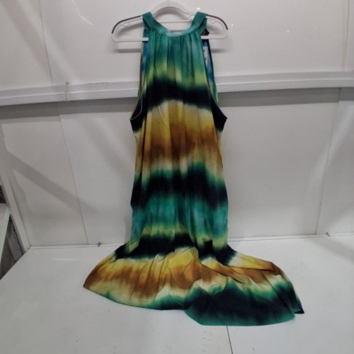WOMEN'S LANE BRYANT SLEEVELESS DRESS - 26/28 - TEAL, GREEN, YELLOW AND BLACK image 2
