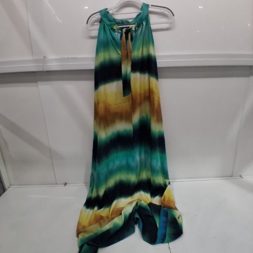 WOMEN'S LANE BRYANT SLEEVELESS DRESS - 26/28 - TEAL, GREEN, YELLOW AND BLACK image 3