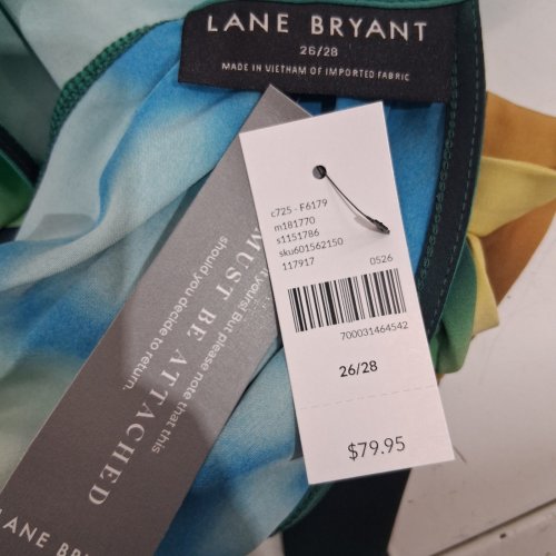 WOMEN'S LANE BRYANT SLEEVELESS DRESS - 26/28 - TEAL, GREEN, YELLOW AND BLACK image 4