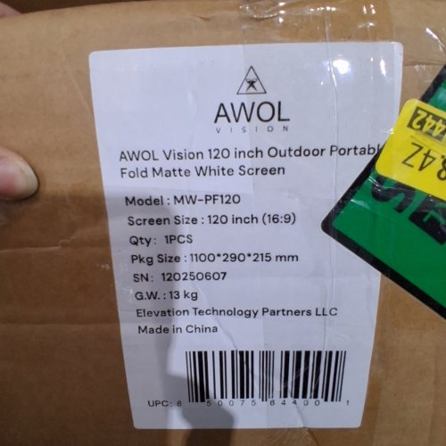AWOL VISION PORTABLE FOLDING OUTDOOR PROJECTION SCREEN WITH CARRYING CASE- 120" - WHITE (MODEL: MW-PF120) image 2