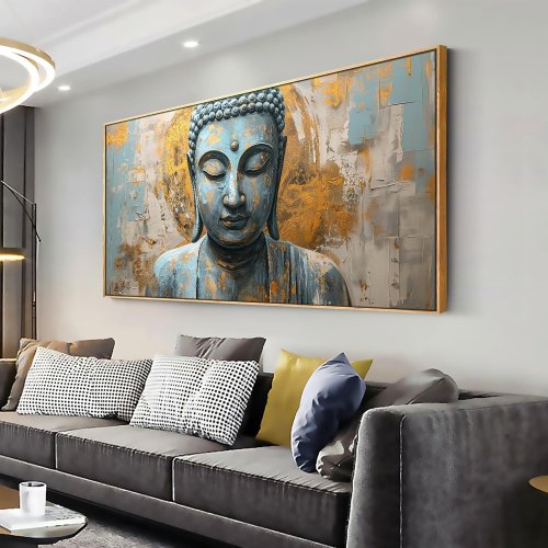 MOOMEL WALL ART BUDDA ZEN FRAMED MODERN PAINTING - 30" X 60" - YELLOW image 2