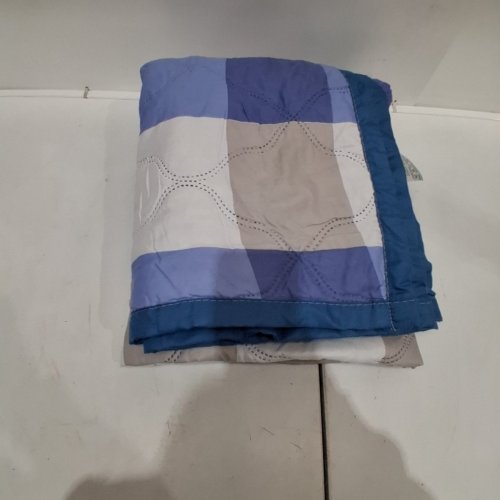 QUILTED REVERSIBLE BEDSPREAD - BLUE/BEIGE/WHITE image 4