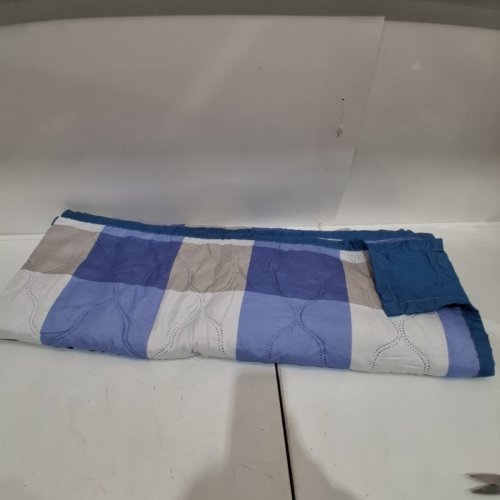 QUILTED REVERSIBLE BEDSPREAD - BLUE/BEIGE/WHITE image 5