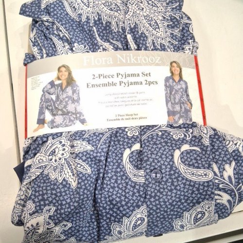2PC WOMENS FLORA NIKROOZS BUTTON UP PAJAMA SET - MEDIUM - NAVY BLUE (STYLE: 1969564) image 2