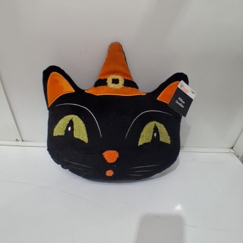 HALLOWEEN CAT DECORATIVE PILLOW - 10" - BLACK AND ORANGE image 3