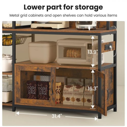 UPOSOJA KITCHEN BAKER'S RACK WITH POWER BAR, MICROWAVE STAND AND STORAGE SHELVES - RUSTIC BROWN (MODEL: AJ-DJ504281_1) image 2