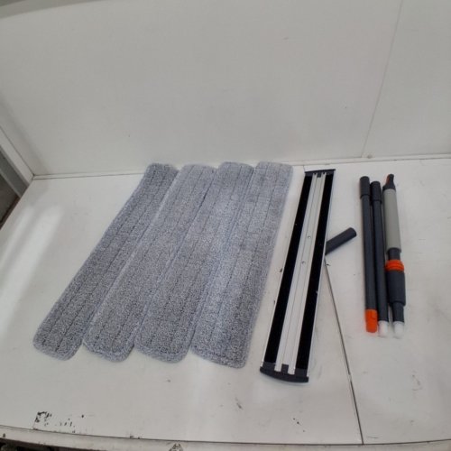 SUNKI FLAT DUST MOP WITH REUSABLE WASHABLE VELCRO MICROFIBER PADS - 26" - GRAY image 2