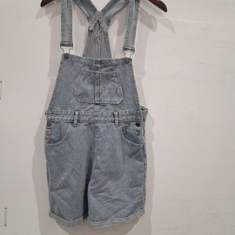 WOMEN'S DENIM OVERALL SHORTS - SMALL - BLUE image 2