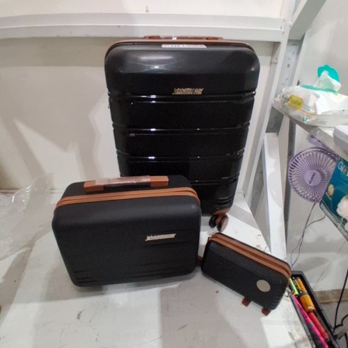 3PC JOYWAY HARDSIDE CARRY ON LUGGAGE SET - 20" - BLACK AND BROWN (MODEL: TR005-20) image 4