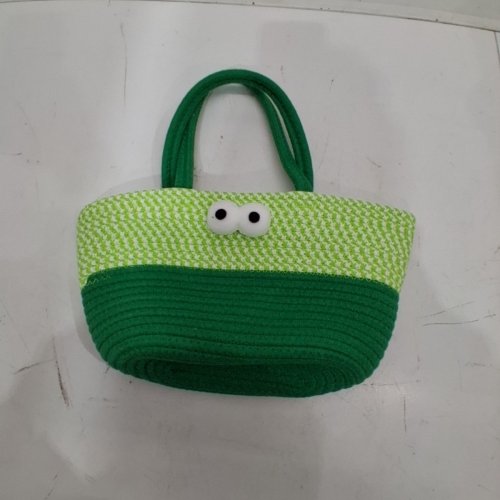XYAIYT WOVEN COTTON THREAD DESKTOP STORAGE BASKET WITH HANDLES - GREEN image 2
