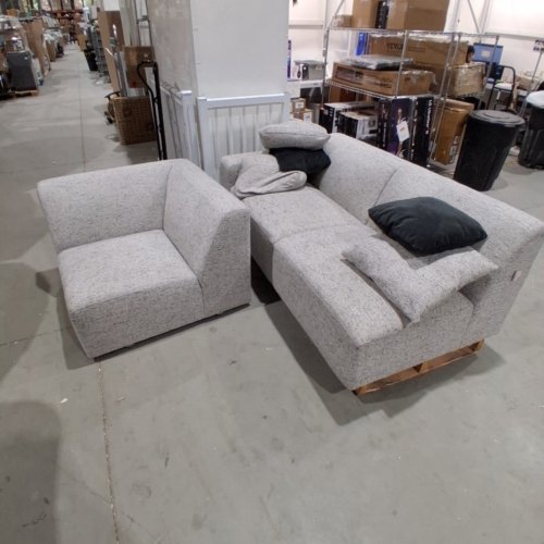 3 SEAT SECTIONAL MODERN CORDUROY SOFA WITH PILLOWS - 118" X 39" X 28" - LIGHT GRAY image 3