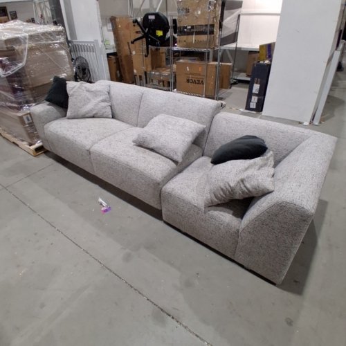 3 SEAT SECTIONAL MODERN CORDUROY SOFA WITH PILLOWS - 118" X 39" X 28" - LIGHT GRAY image 2