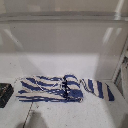 BRAZILIAN STYLE CAMPING HAMMOCK WITH HANGING ROPES AND CARRY BAG - 102" X 59" - BLUE AND WHITE image 2